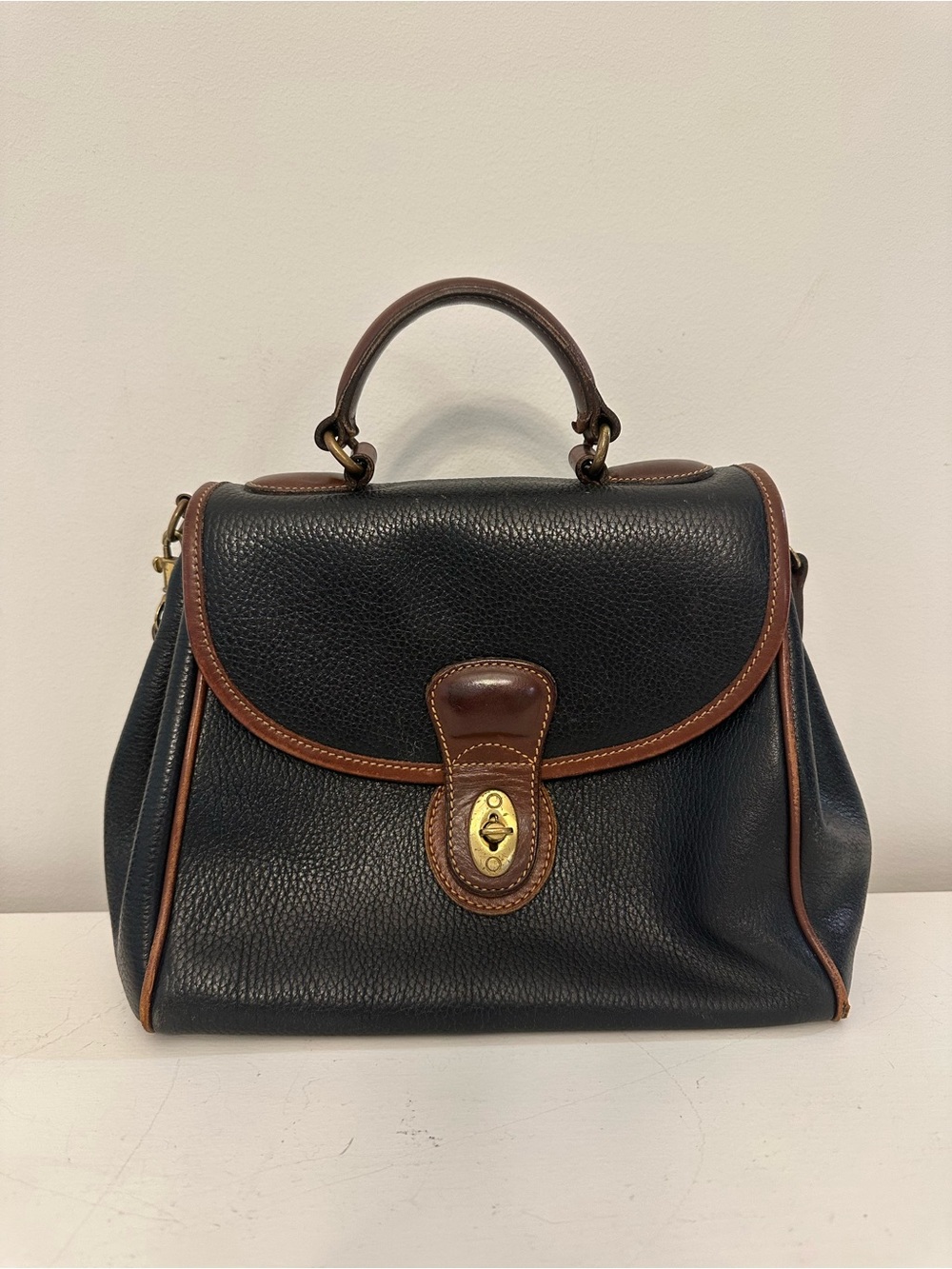 Vintage Coach  Navy Brown Leather Top Handle Bag
